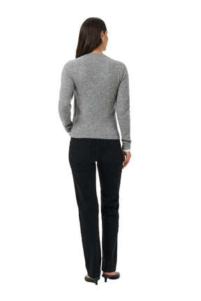 Cardigan en tricot gris duveteux avec manches longues, ourlet côtelé et dos uni pour femme par Kaffe, vue de dos