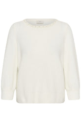 Devant d’un chandail manches longues en tricot duveteux crème, vue produit pour femme par Kaffe