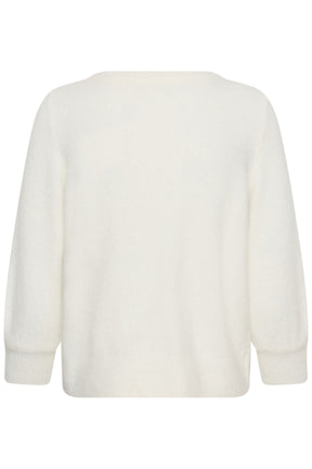 Dos d’un chandail manches longues en tricot duveteux crème avec encolure simple, vue produit pour femme par Kaffe
