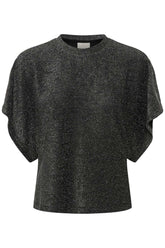 Kaffe women's black metallic Short-sleeve T-Shirt with crew neck and shimmering textured finish, front view