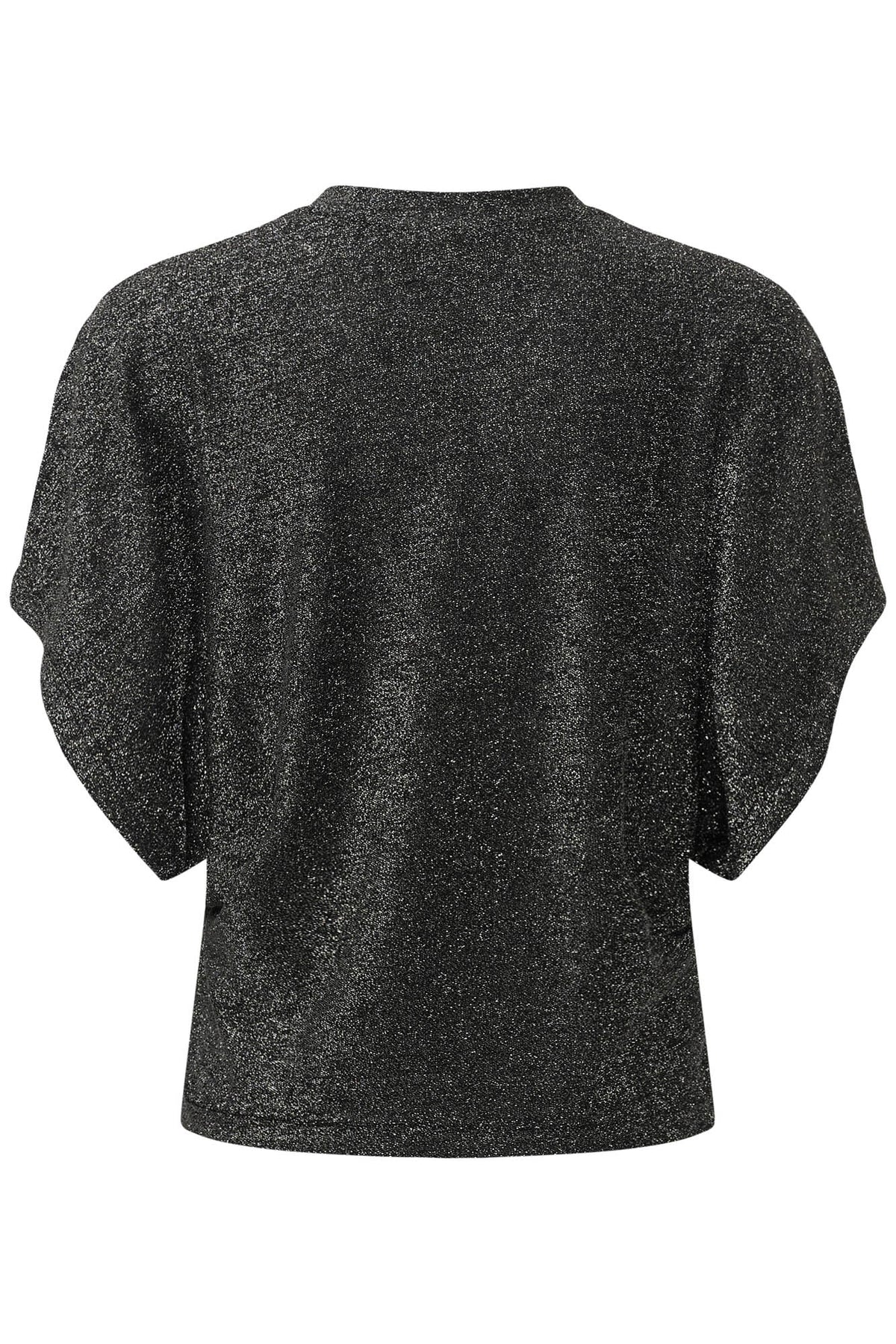 Vue arrière d’un T-Shirt noir métallisé à manches courtes, encolure ronde et fini scintillant pour femme par Kaffe