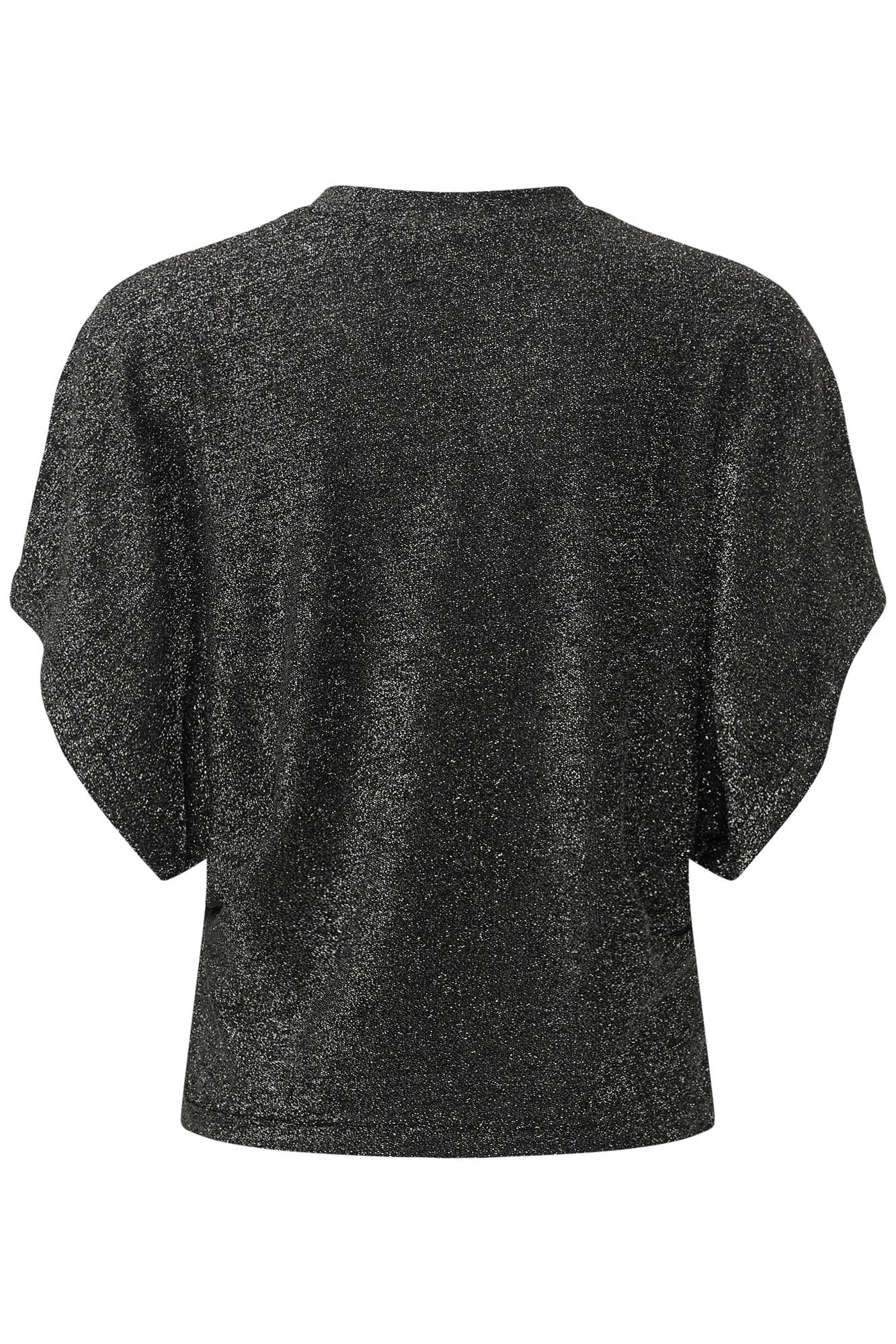 Kaffe women's black metallic Short-sleeve T-Shirt with crew neck and shimmering textured finish shown from the back