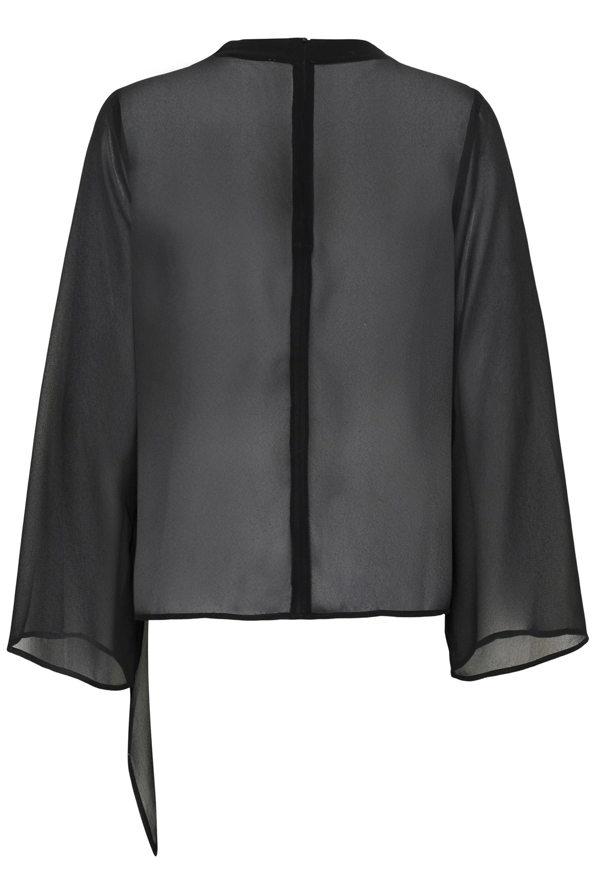 Vue de dos d'une blouse noire transparente à manches longues avec fermeture éclair au centre du dos pour femme par Kaffe