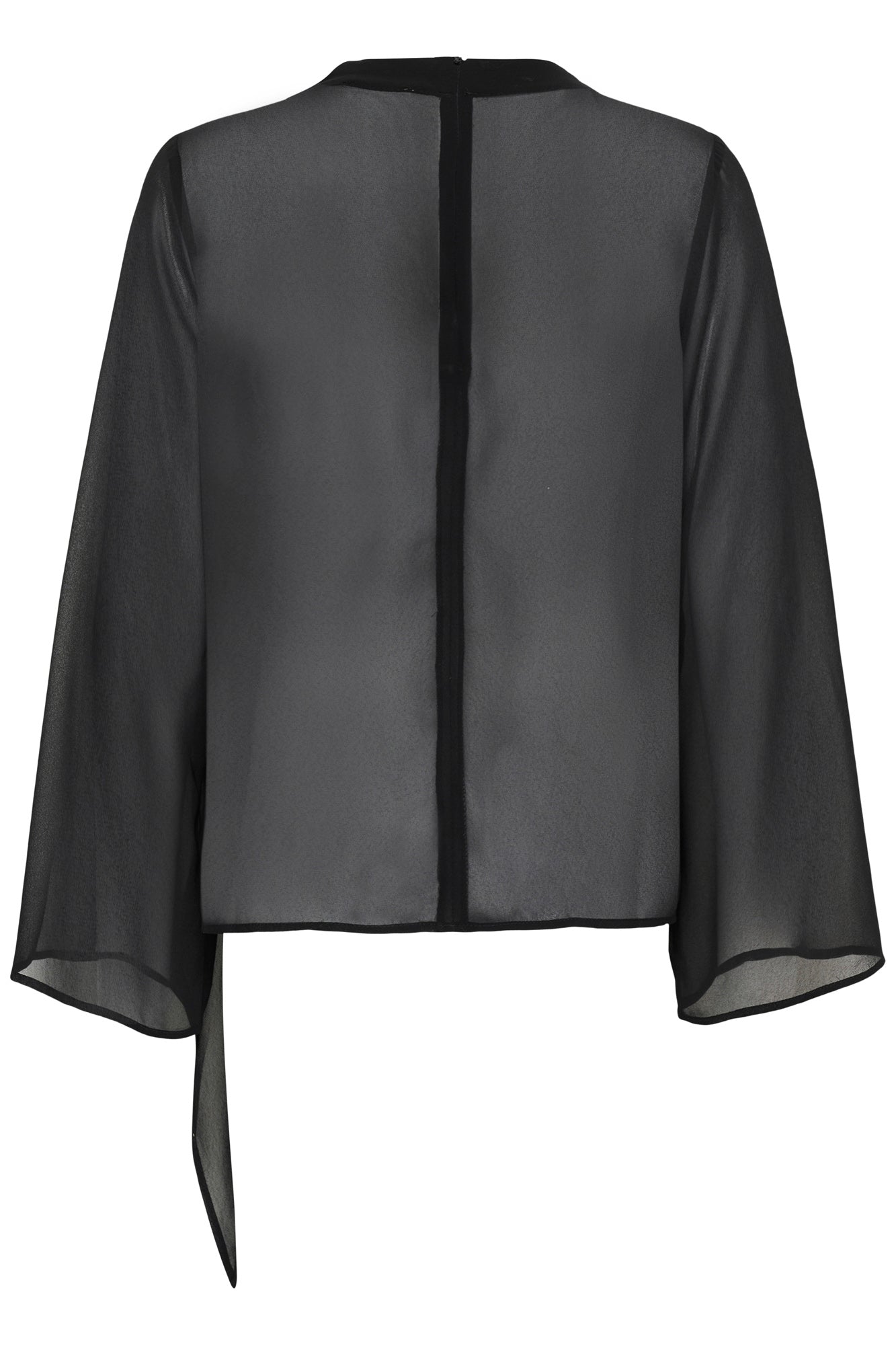 Vue de dos d'une blouse noire transparente à manches longues avec fermeture éclair au centre du dos pour femme par Kaffe