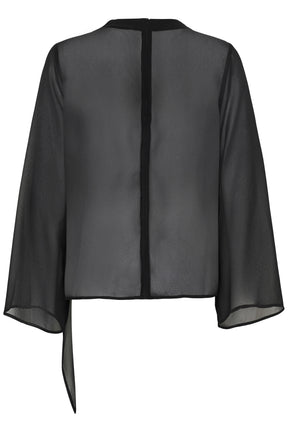 Vue de dos d'une blouse noire transparente à manches longues avec fermeture éclair au centre du dos pour femme par Kaffe