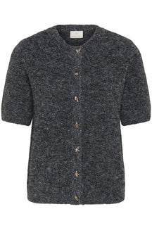 Cardigan manches courtes en tricot duveteux gris charbon avec encolure ronde pour femme par Kaffe, vue avant
