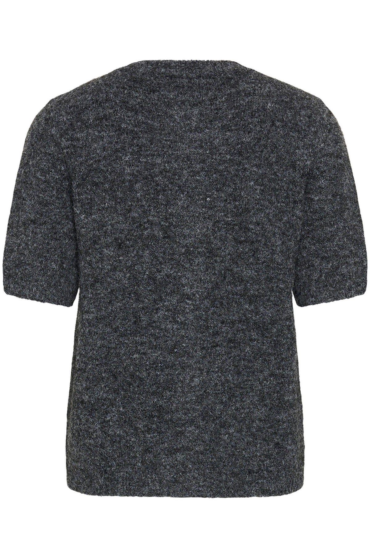 Vue arrière du cardigan en tricot duveteux gris charbon à manches courtes et ourlet droit pour femme par Kaffe