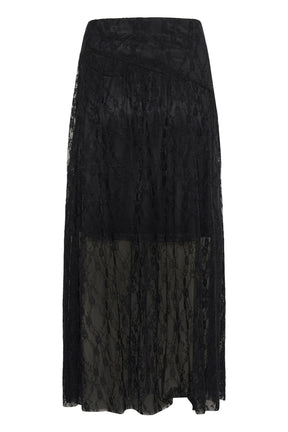 Kaffe women's black lace maxi skirt product view showing sheer floral overlay and shorter opaque lining