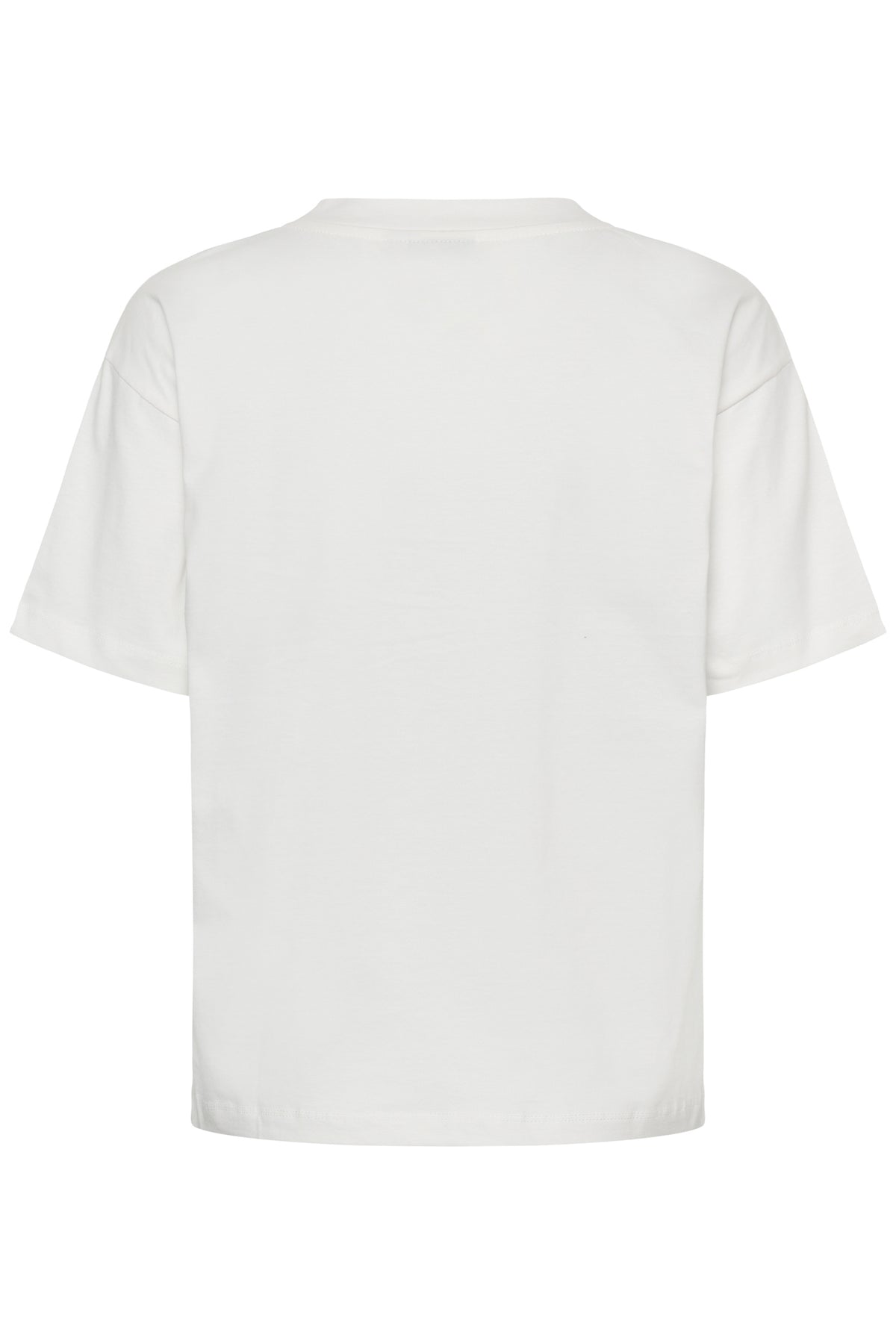 T-Shirt blanc à manches courtes, vue de dos, avec dos uni et ourlet droit cousu pour femme par Kaffe