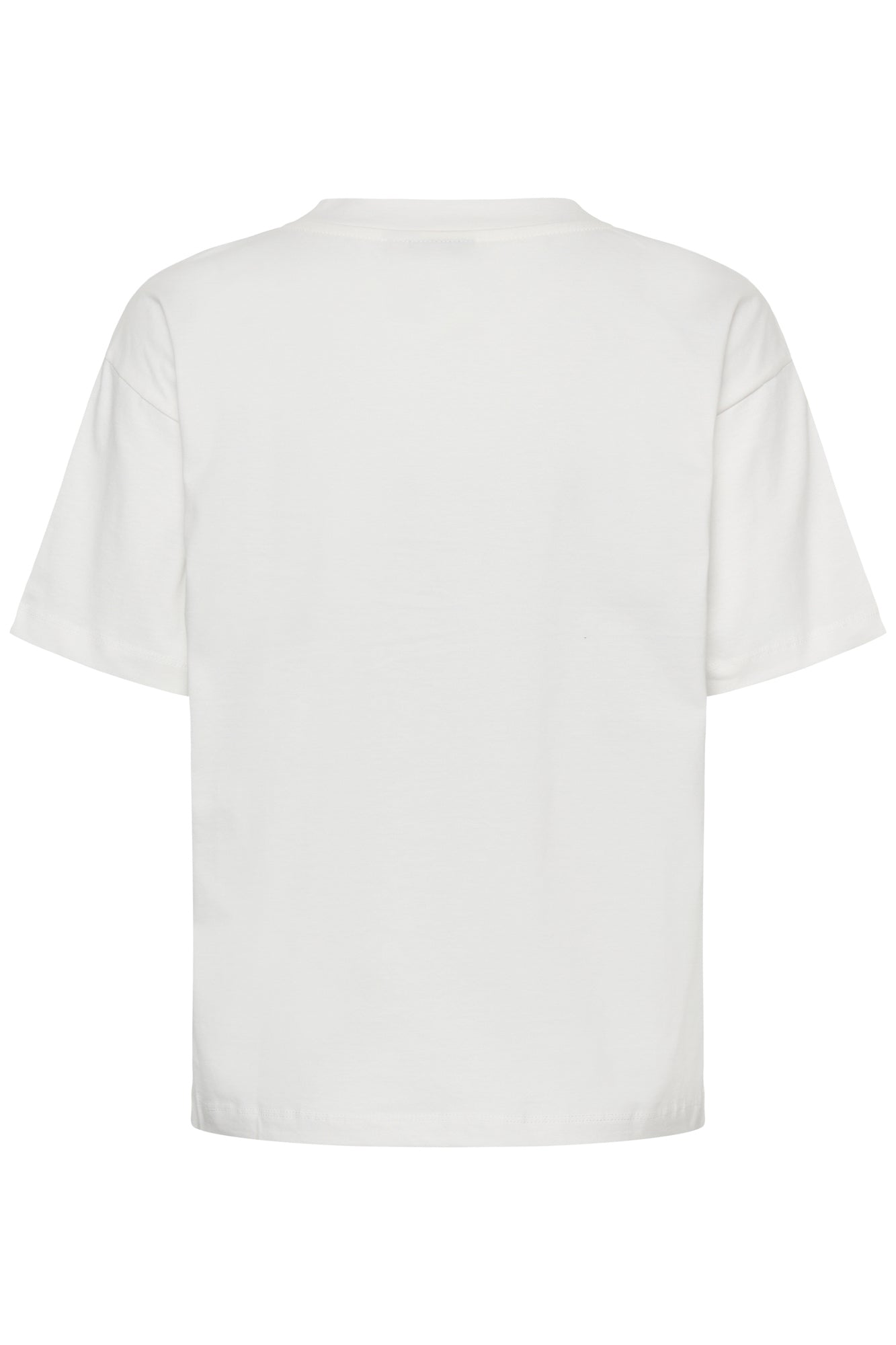 T-Shirt blanc à manches courtes, vue de dos, avec dos uni et ourlet droit cousu pour femme par Kaffe