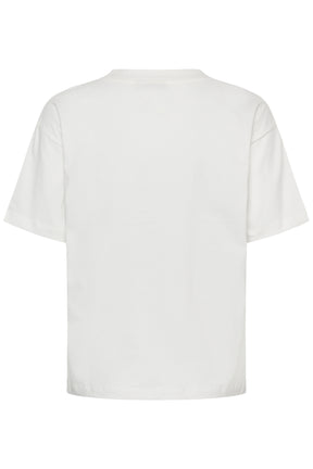 T-Shirt blanc à manches courtes, vue de dos, avec dos uni et ourlet droit cousu pour femme par Kaffe