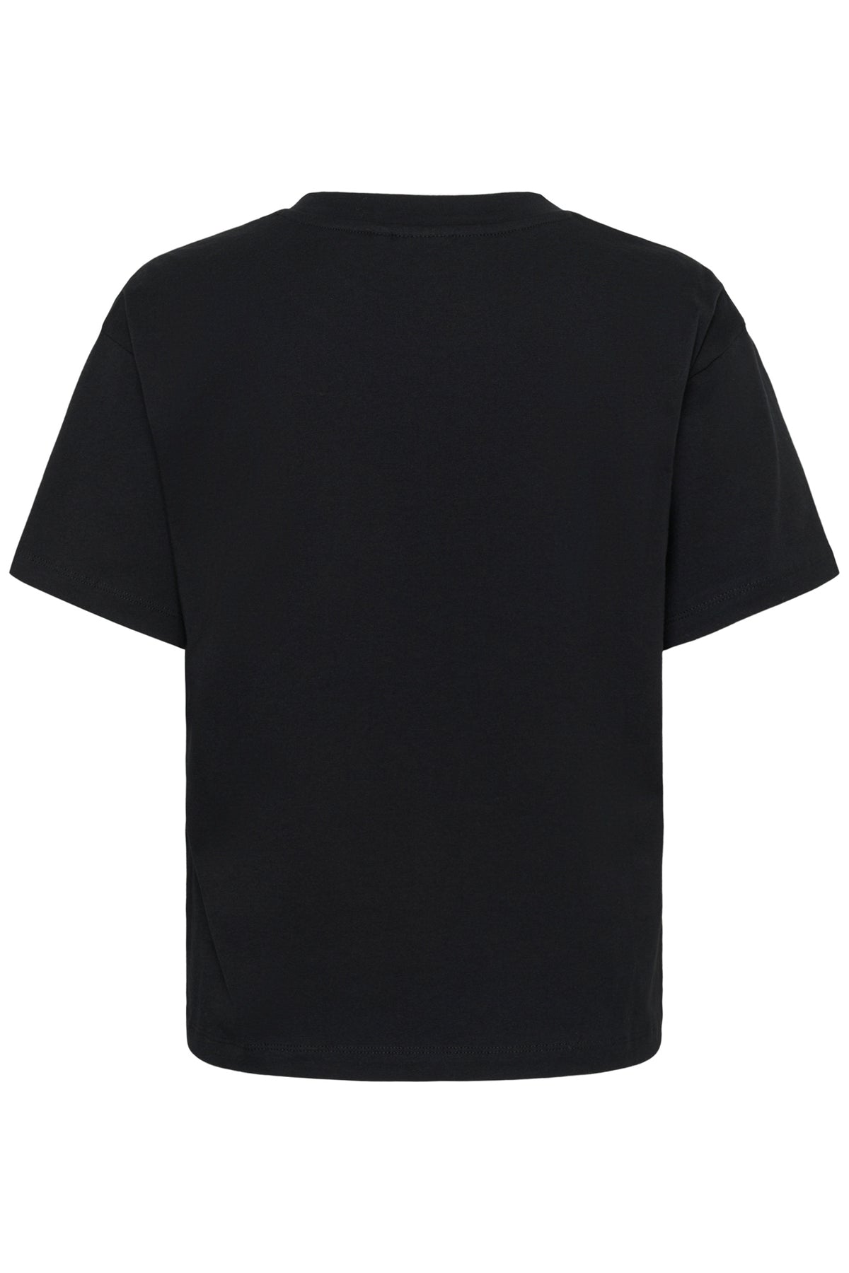 Vue arrière du T-Shirt noir à manches courtes avec encolure ronde et ourlet droit pour femme par Kaffe