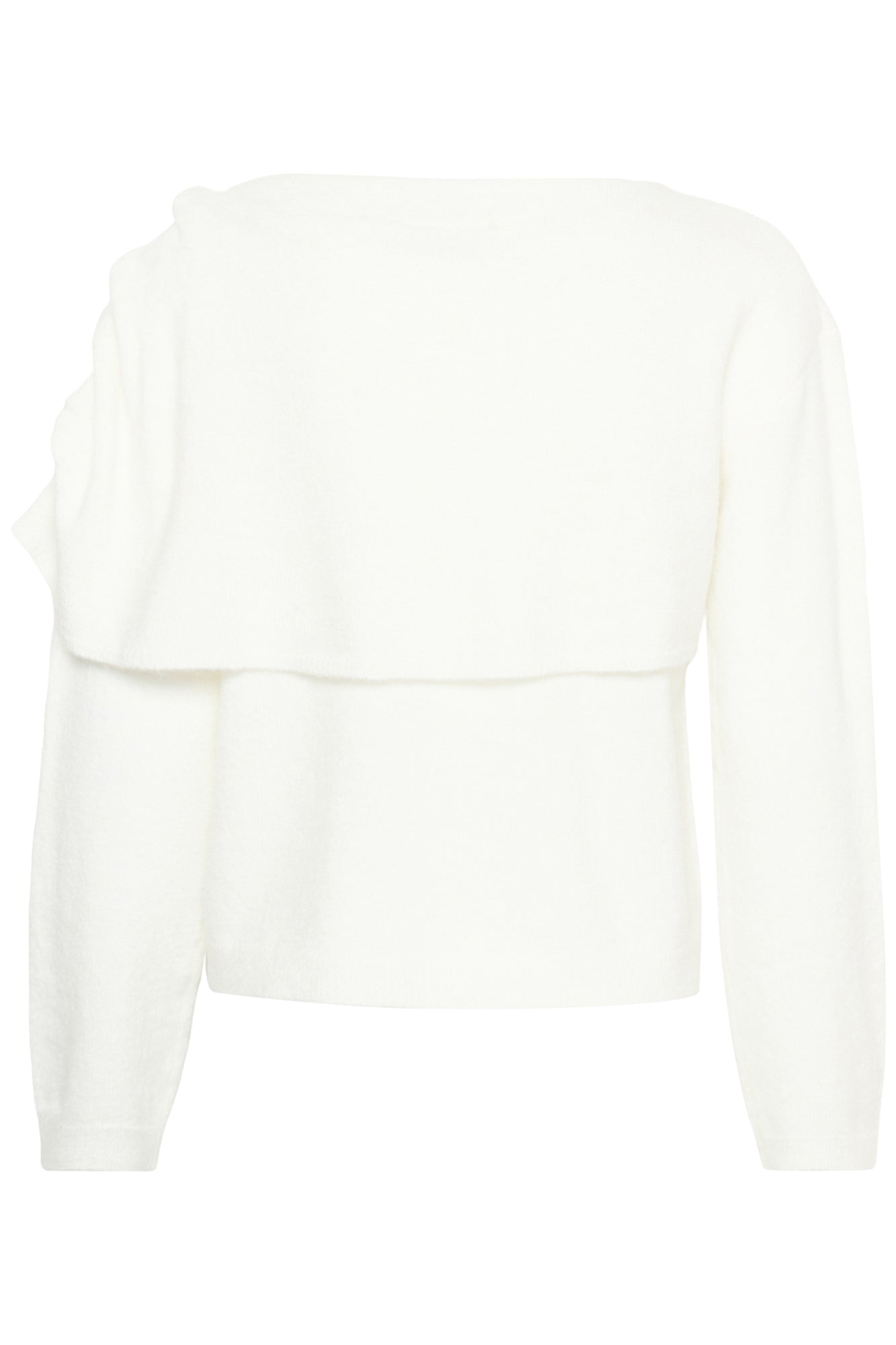 Kaffe women's ivory fuzzy knit long-sleeve knit sweater with layered draped back panel, back view