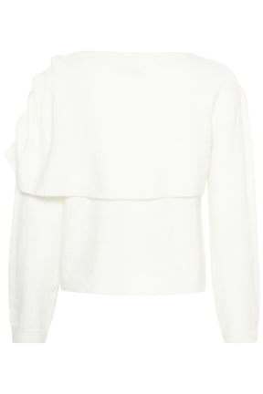 Kaffe women's ivory fuzzy knit long-sleeve knit sweater with layered draped back panel, back view