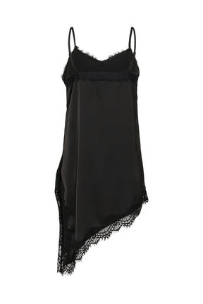 Kaffe women's black camisole sleeveless camisole top with lace V neckline and asymmetrical lace hem, front product view