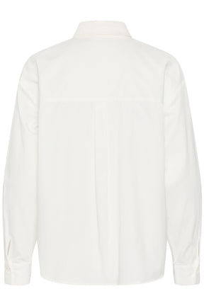 Kaffe women's ivory long sleeve blouse with pointed collar, matching tie and tonal buttons, front view