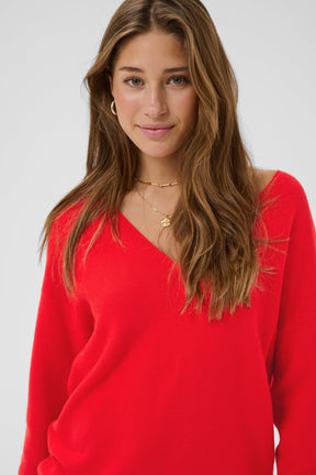 Chandail col V pour femme par Cream | 10608046 Rouge Intense | Boutique Vvög, vêtements mode pour homme et femme