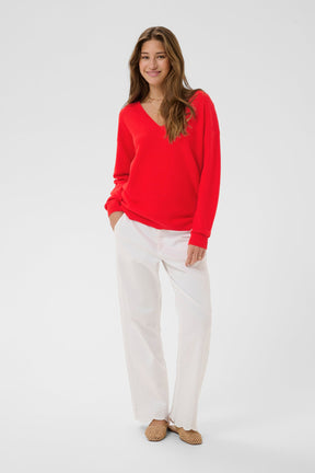 Chandail col V pour femme par Cream | 10608046 Rouge Intense | Boutique Vvög, vêtements mode pour homme et femme