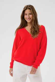 Chandail col V pour femme par Cream | 10608046 Rouge Intense | Boutique Vvög, vêtements mode pour homme et femme