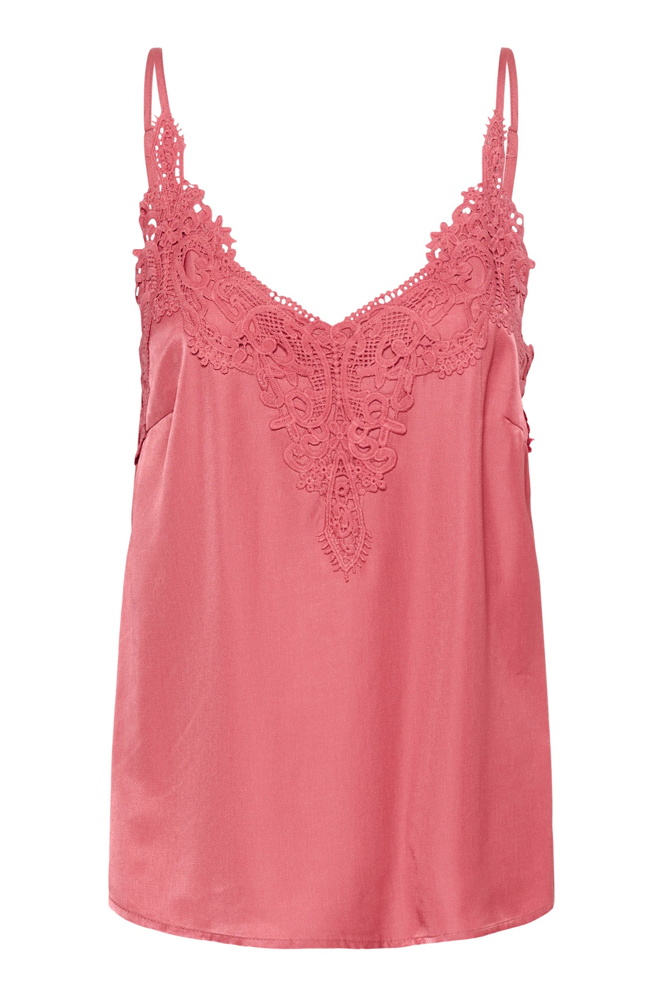 Camisole rose corail à encolure en V en dentelle pour femme par Cream, vue isolée de face