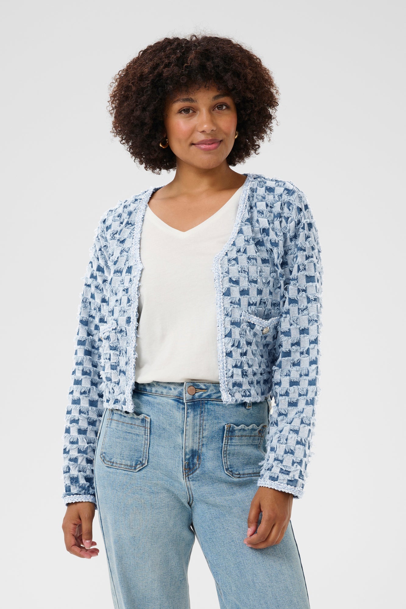 Cardigan pour femme par Cream | 10613699 Bleu Carré | Boutique Vvög, vêtements mode pour homme et femme