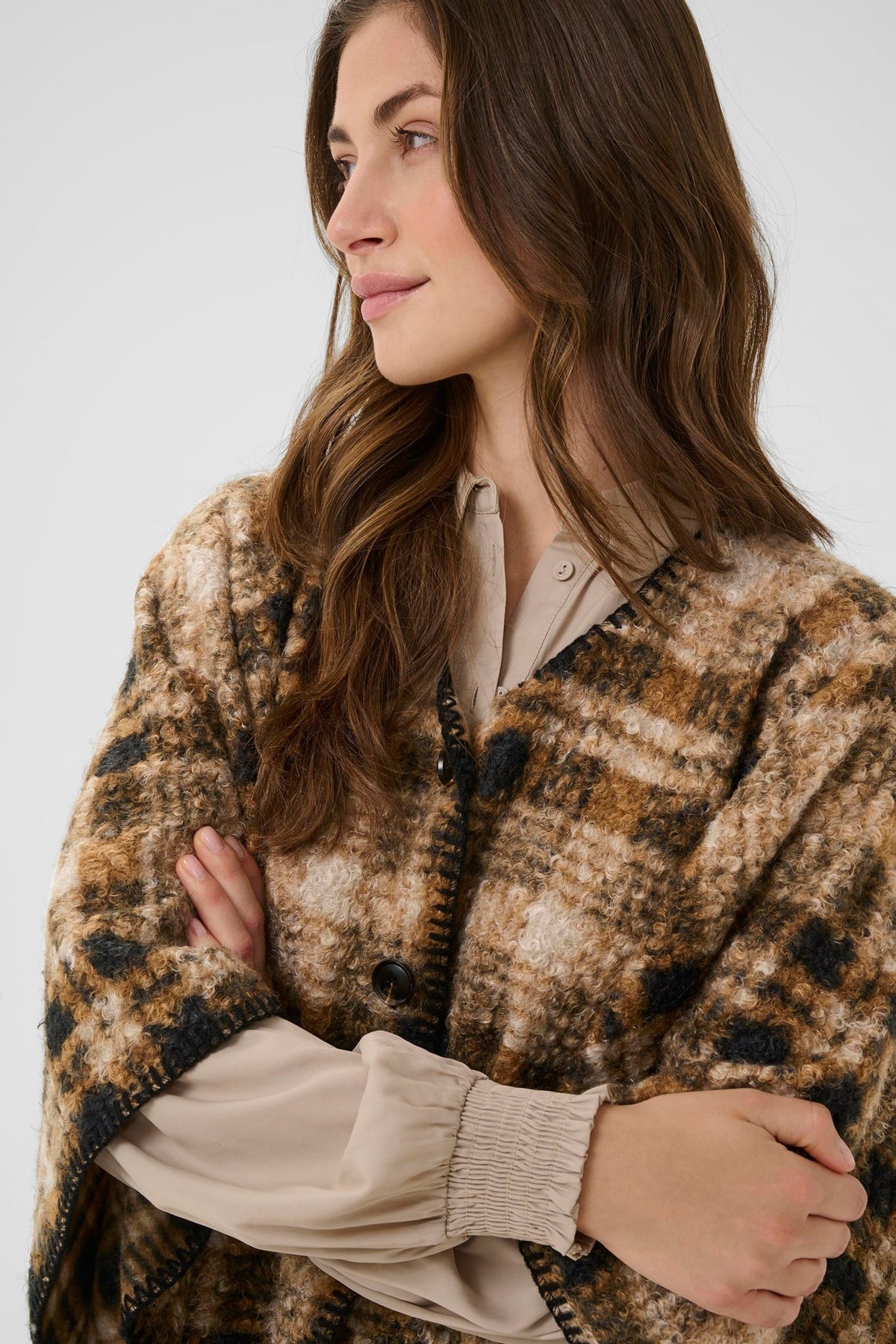 Cape pour femme par Cream | 10614518 Damier Marron | Boutique Vvög, vêtements mode pour homme et femme