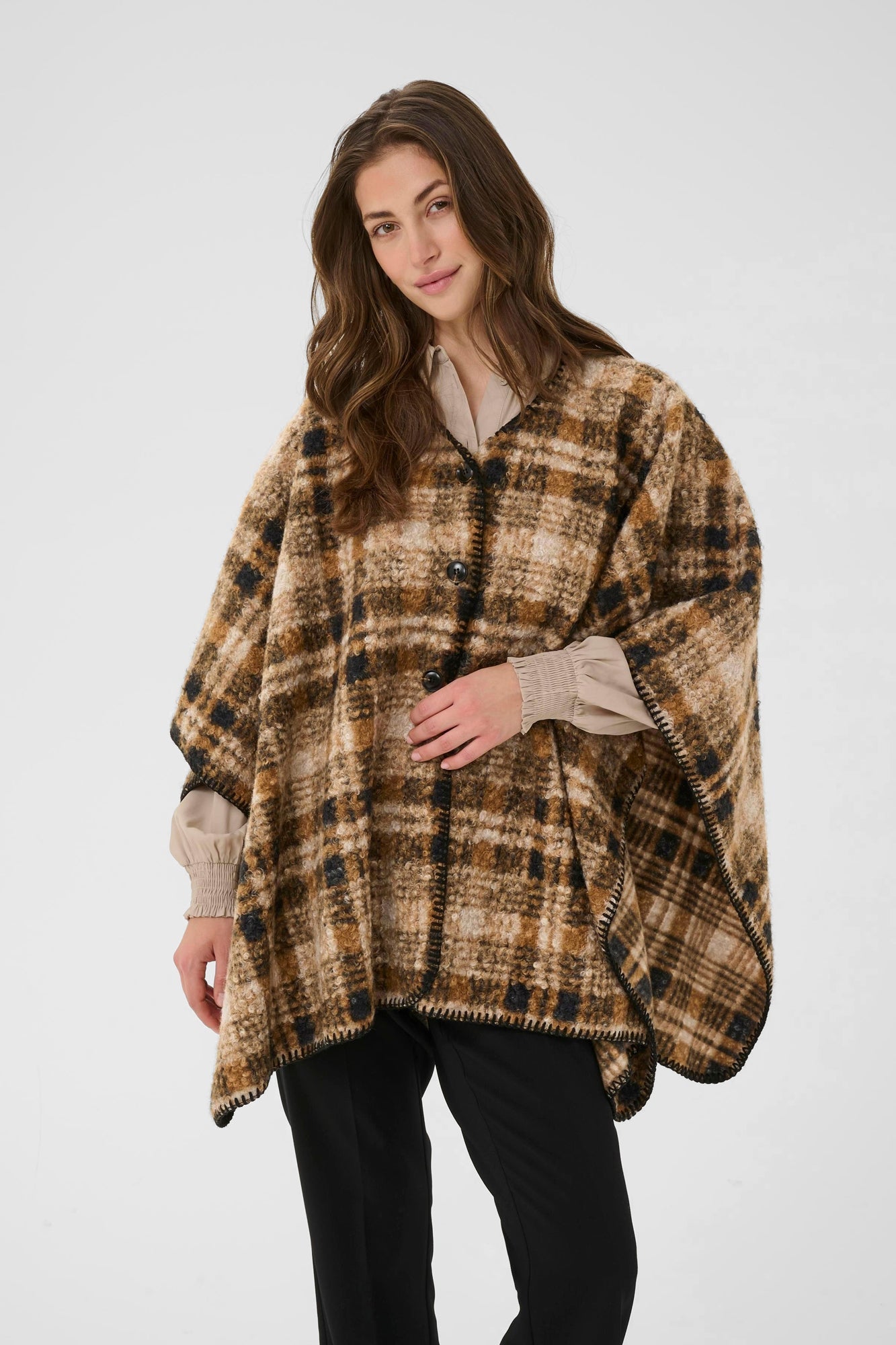 Cape pour femme par Cream | 10614518 Damier Marron | Boutique Vvög, vêtements mode pour homme et femme