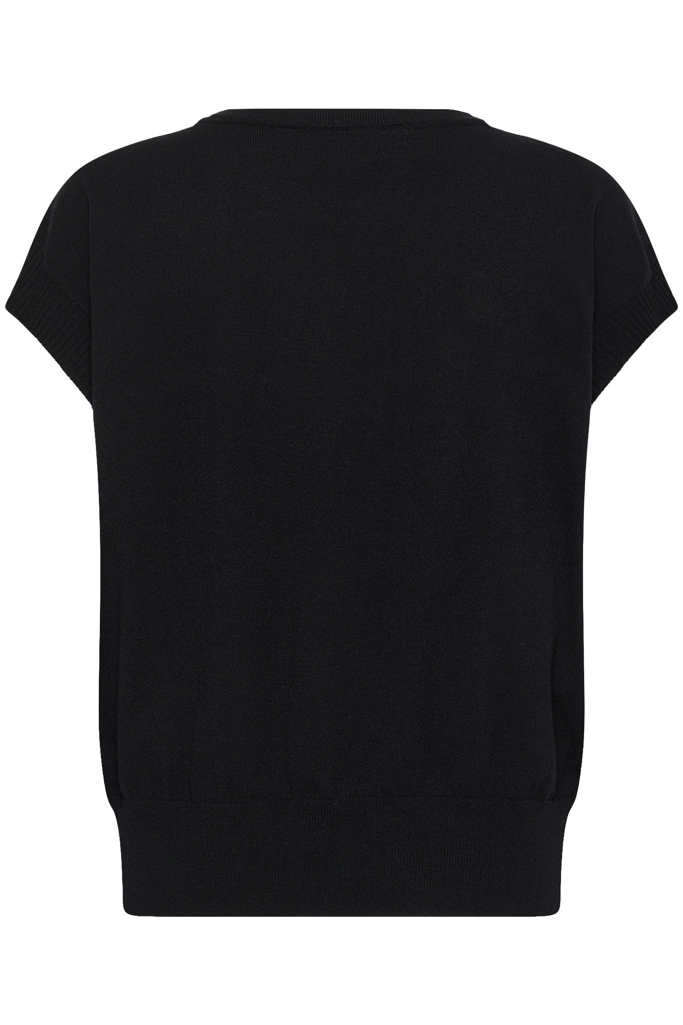 Vue arrière isolée du T-Shirt noir en tricot à dos uni et large ourlet côtelé pour femme par Cream