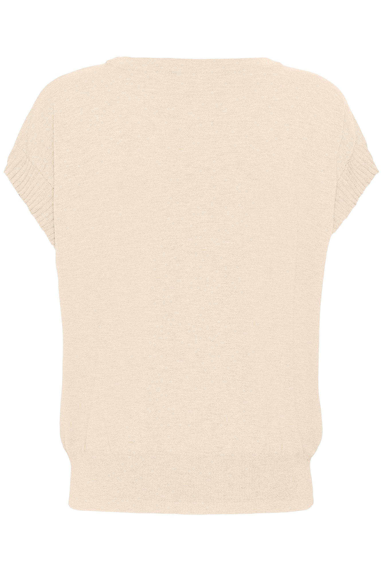 Vue de dos isolée du T-Shirt tricot crème à manches courtes avec bords côtelés pour femme par Cream