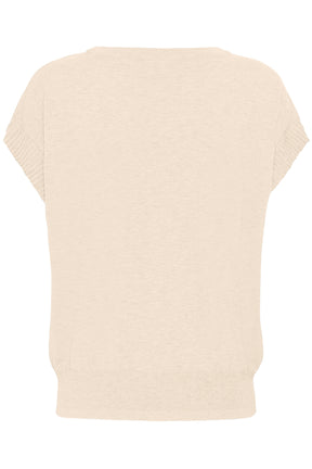 Vue de dos isolée du T-Shirt tricot crème à manches courtes avec bords côtelés pour femme par Cream