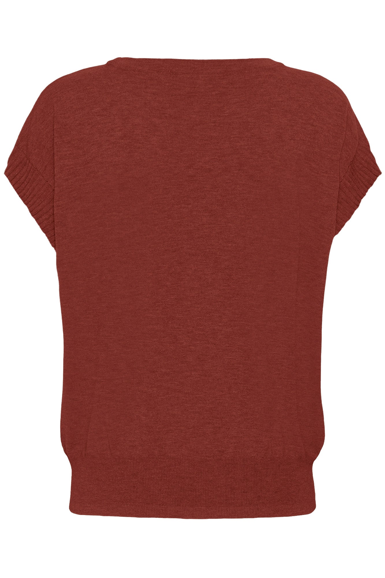 Vue arrière isolée du T-Shirt en tricot rouille à dos uni et ourlet côtelé pour femme par Cream