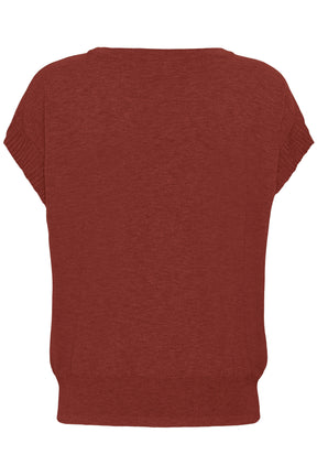 Vue arrière isolée du T-Shirt en tricot rouille à dos uni et ourlet côtelé pour femme par Cream