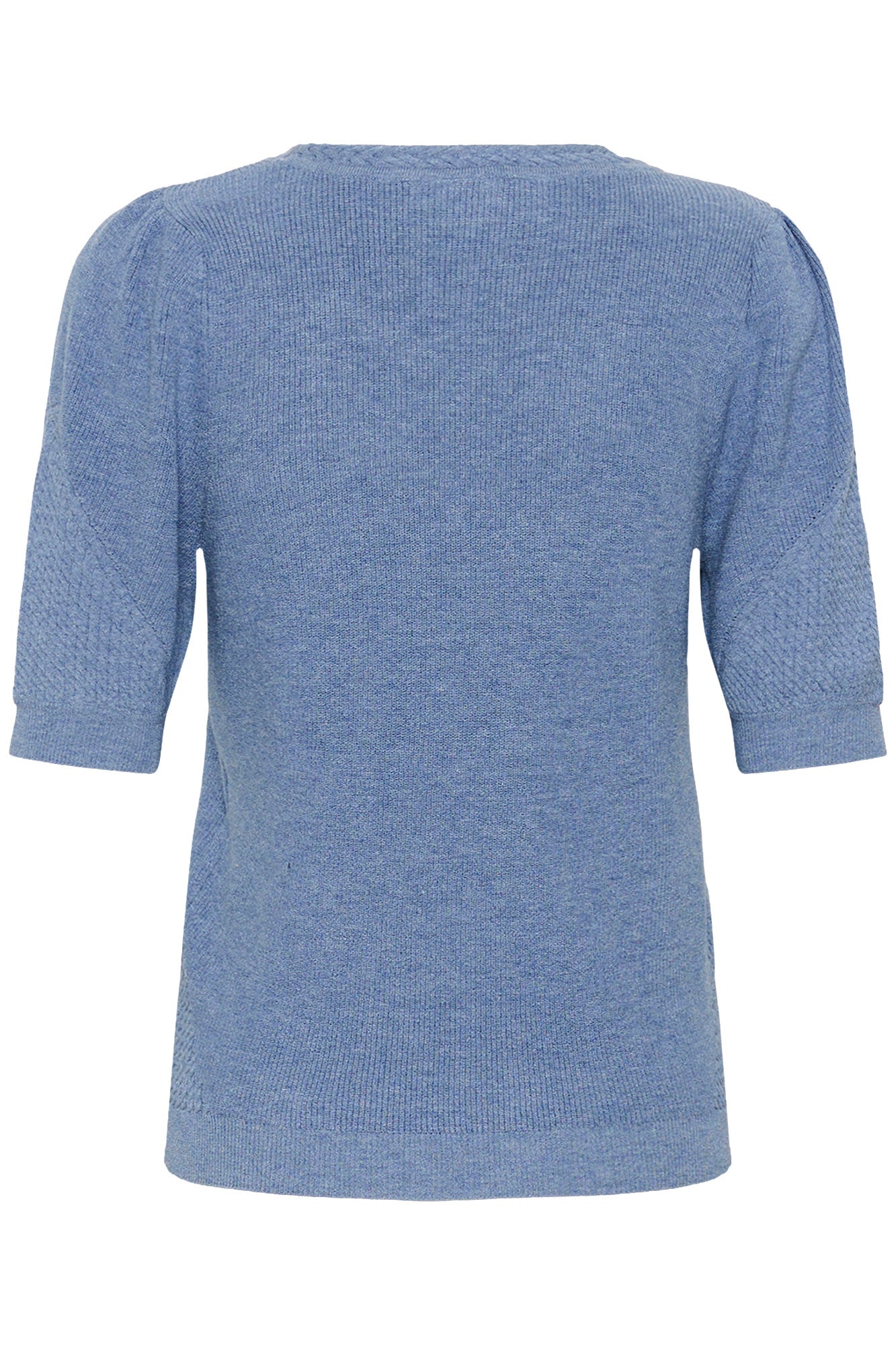 T-Shirt en tricot bleu pâle, ourlet côtelé et manches texturées pour femme par Cream, vue de dos