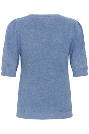 T-Shirt en tricot bleu pâle, ourlet côtelé et manches texturées pour femme par Cream, vue de dos