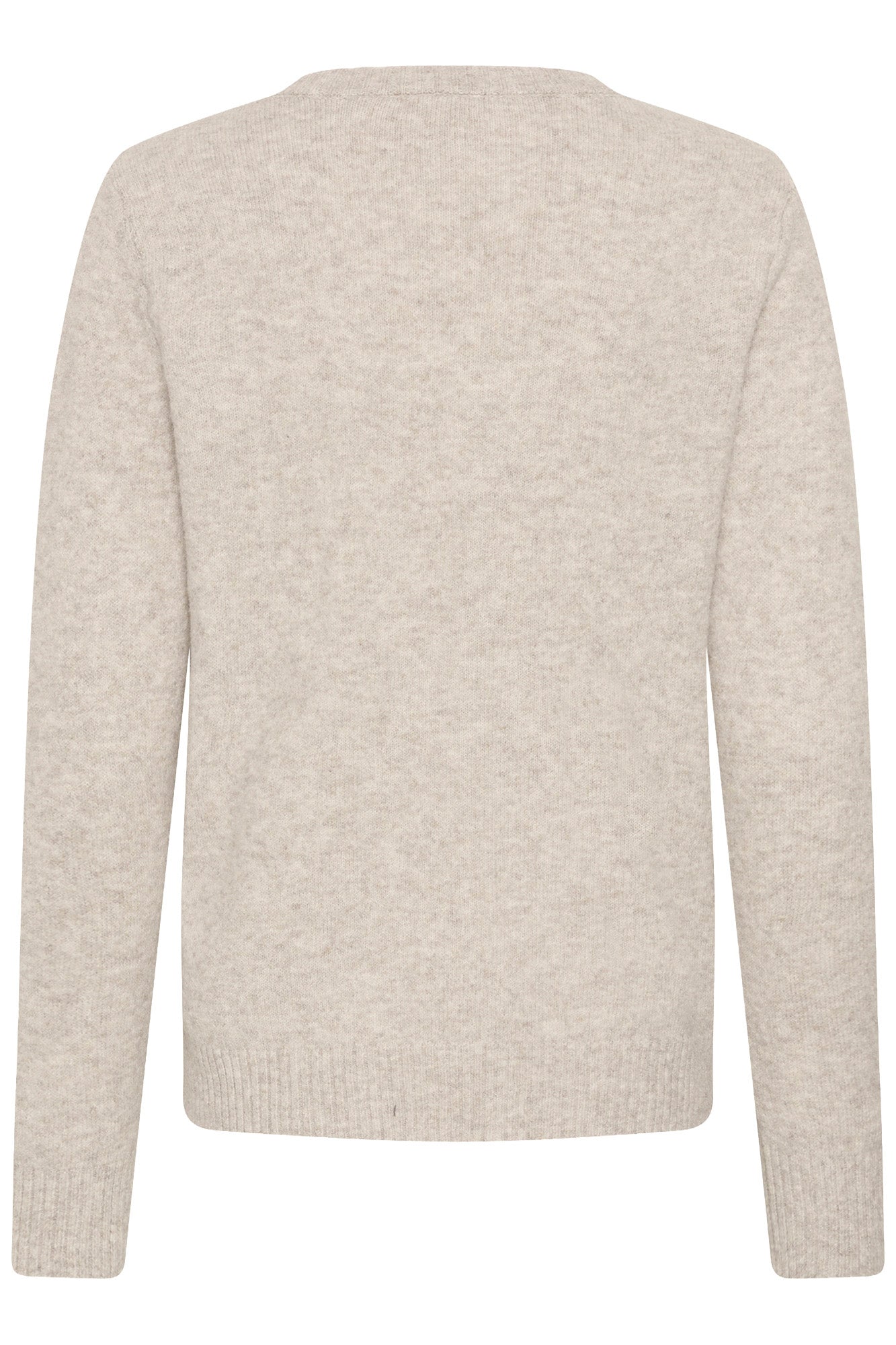 Vue arrière isolée du chandail tricot beige pâle uni, à manches longues et ourlet côtelé pour femme par Cream