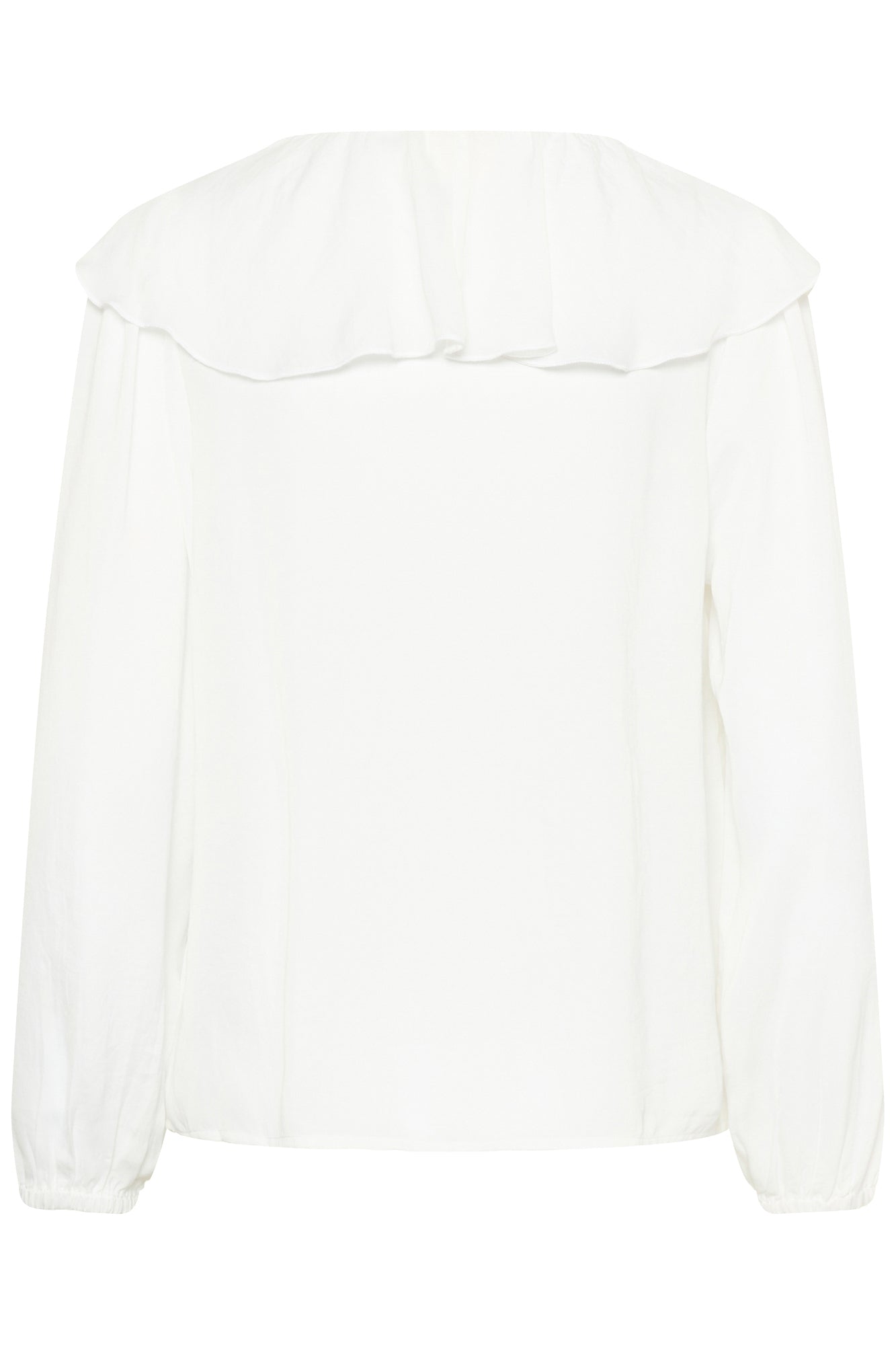 Vue dos isolée de la blouse blanche à manches longues avec large volant aux épaules pour femme par Cream