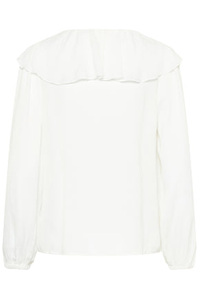 Vue dos isolée de la blouse blanche à manches longues avec large volant aux épaules pour femme par Cream