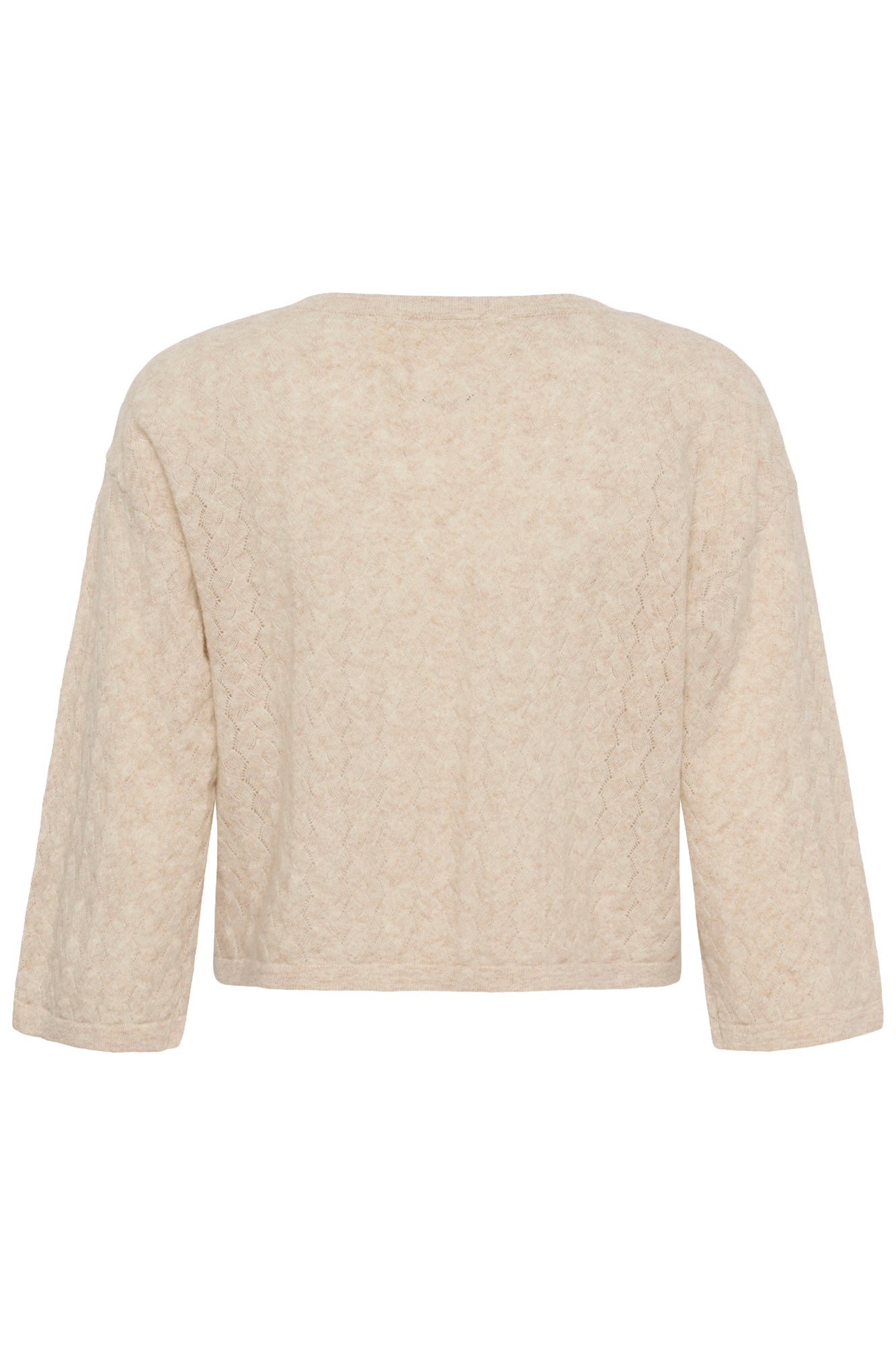 Chandail manches longues en tricot crème texturé, vue arrière isolée avec ourlet court droit pour femme par Cream