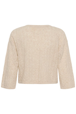 Chandail manches longues en tricot crème texturé, vue arrière isolée avec ourlet court droit pour femme par Cream