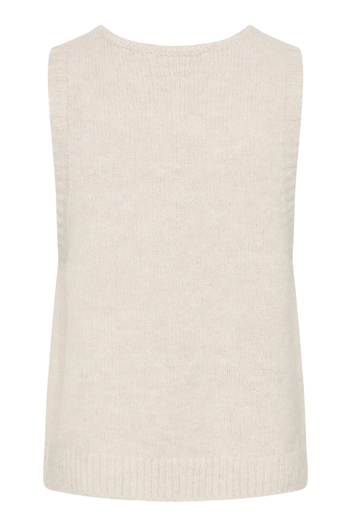 Women's ivory sleeveless knit vest, back view with plain fuzzy texture and ribbed hem by Cream