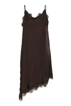 Vue isolée de dos du blouse sans manches brune foncé avec dentelle et ourlet en angle pour femme par Cream