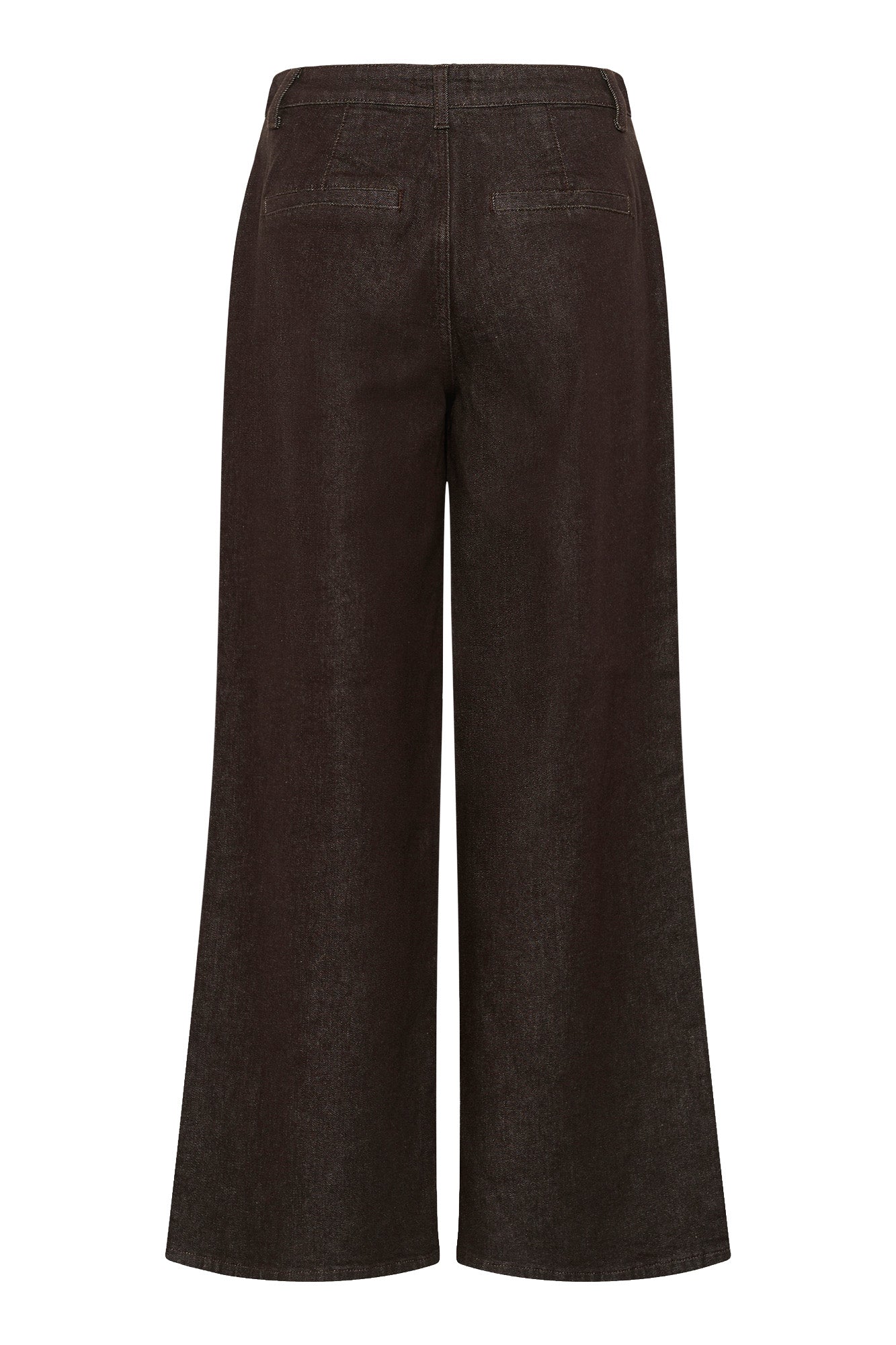 Vue arrière isolée d’une pantalon à jambe large large brun foncé avec poches passepoilées pour femme par Cream