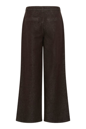 Vue arrière isolée d’une pantalon à jambe large large brun foncé avec poches passepoilées pour femme par Cream