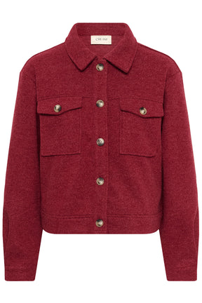 Surchemise courte bourgogne vue de face avec col chemise, patte boutonnée et poches à rabat pour femme par Cream