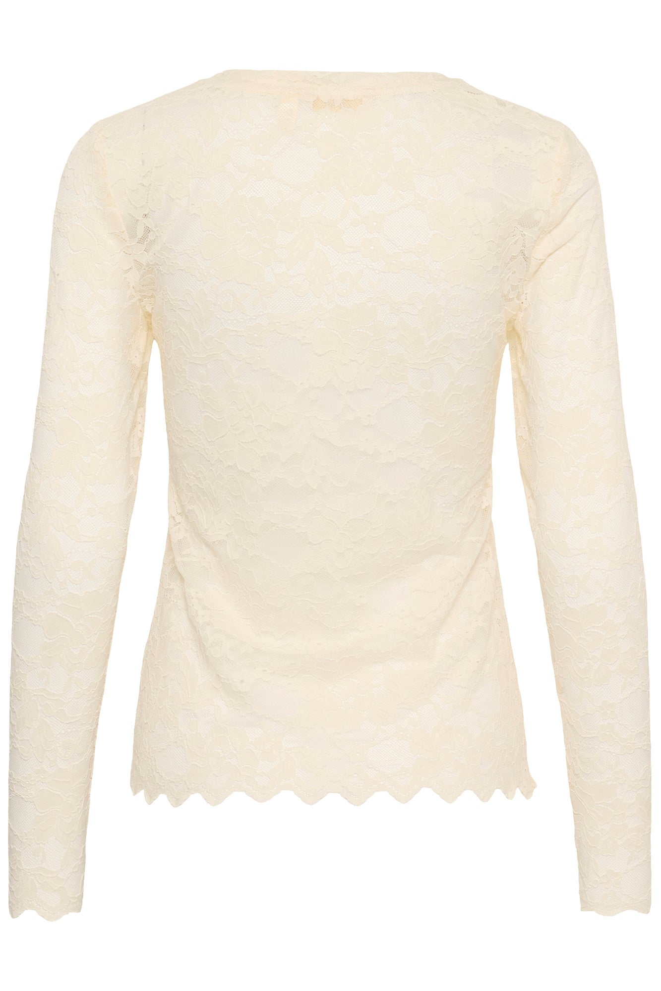 Blouse manches longues en dentelle florale ivoire, vue arrière avec manches longues et bas festonné pour femme par Cream