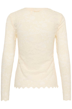 Blouse manches longues en dentelle florale ivoire, vue arrière avec manches longues et bas festonné pour femme par Cream