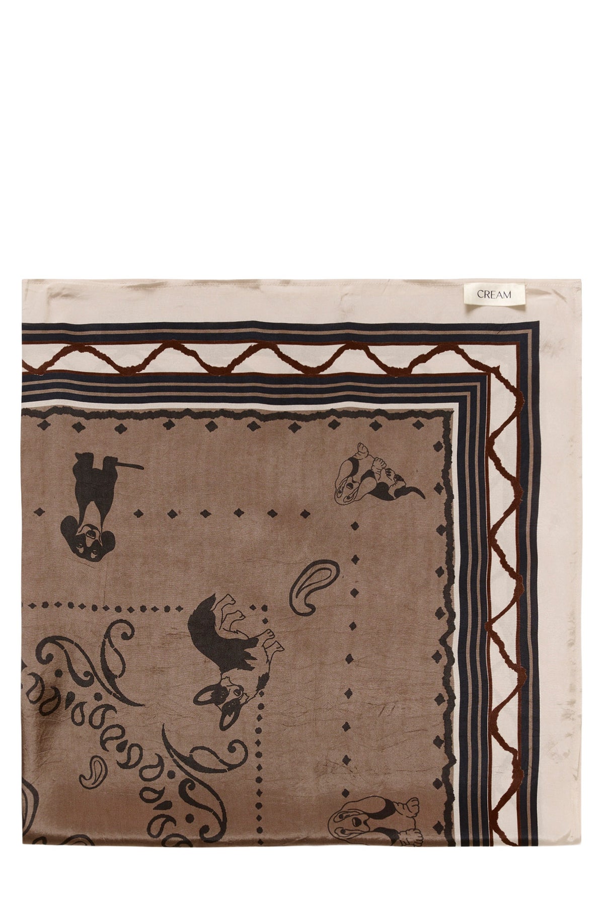 Foulard carré taupe et crème plié