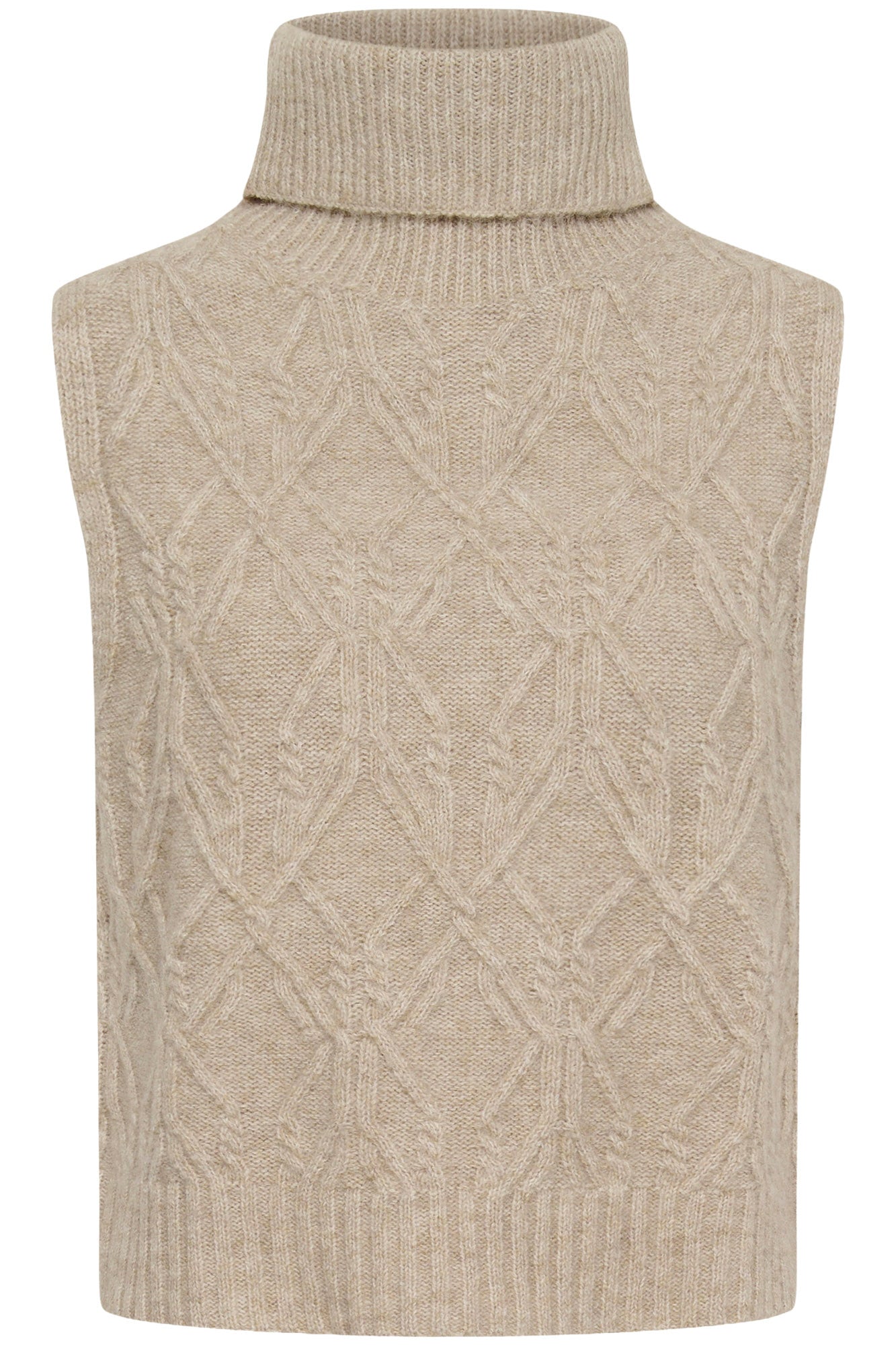 Veste sans manches col roulé avoine à devant torsadé pour femme par Cream en vue isolée de face