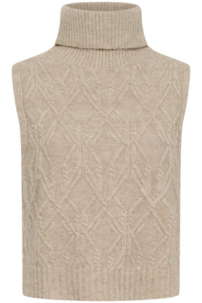 Veste sans manches col roulé avoine à devant torsadé pour femme par Cream en vue isolée de face
