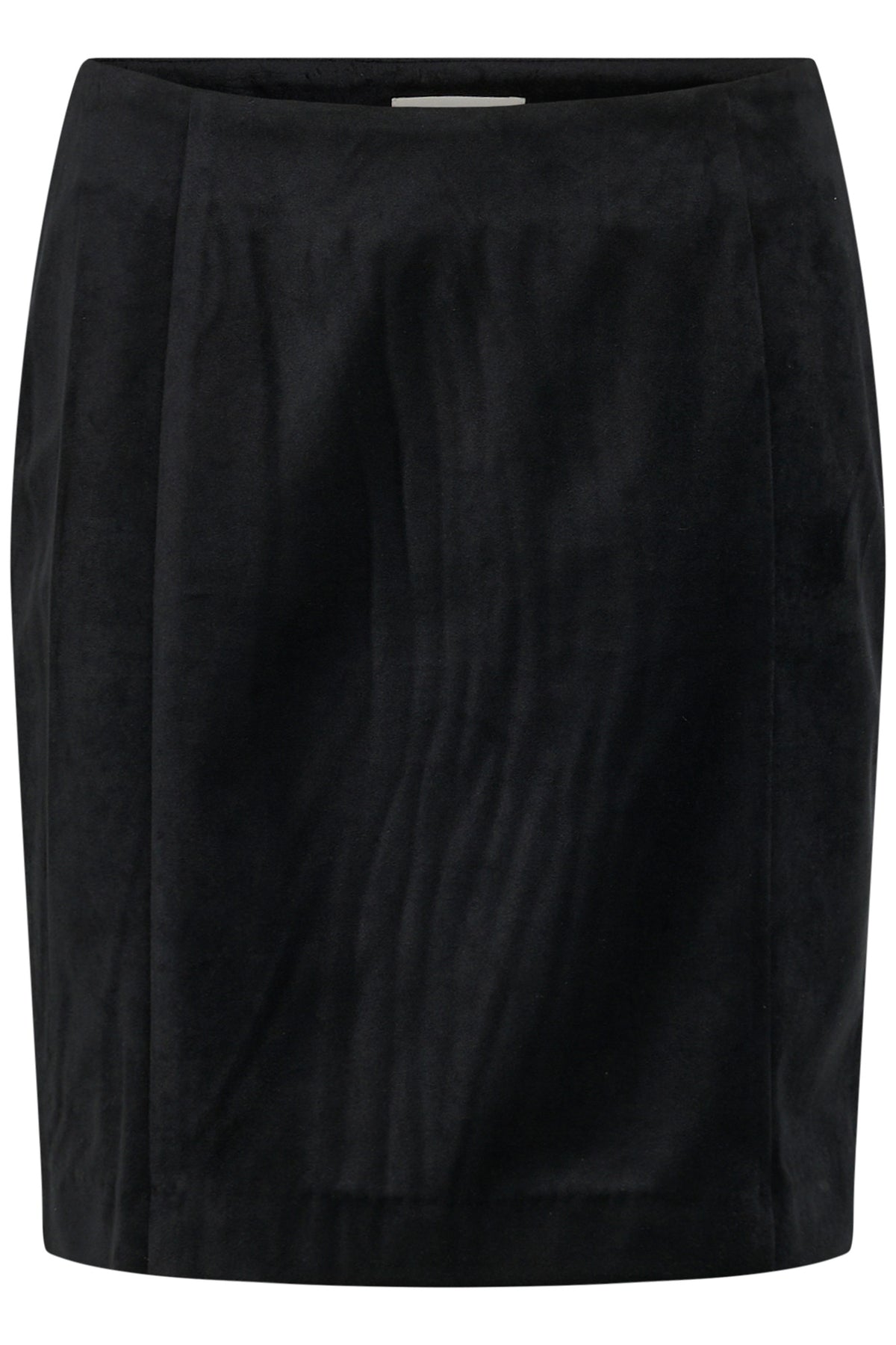 Cream women's black pencil skirt back view with visible inner waistband label and vertical panels